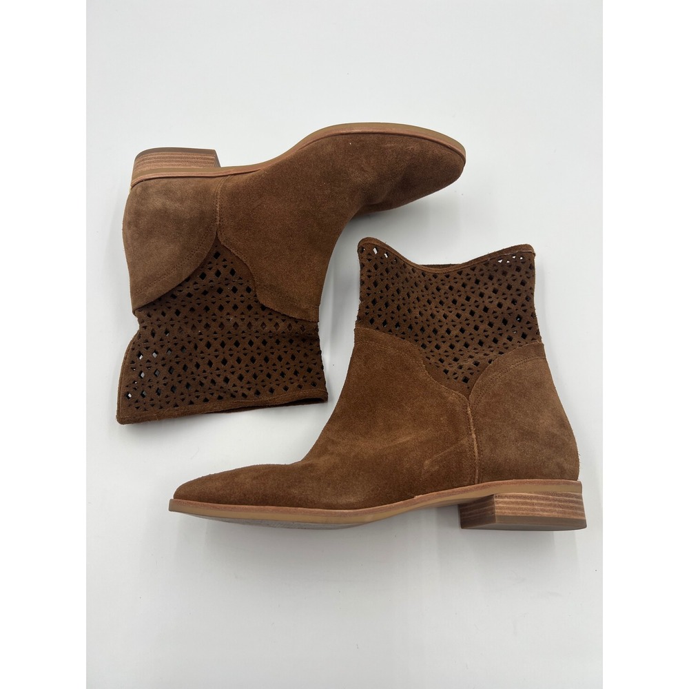 Michael Kors Brown Suede Perforated Ankle Boots Size 8M Gold Heel Detail